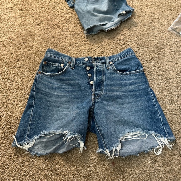 Levi's Pants - Levi's Medium Blue Button-Front Distressed Jean Shorts